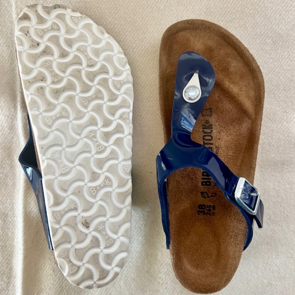 Birkenstock - Navy Blue Patent Thong Sandals (38) - Picture 3 of 5
